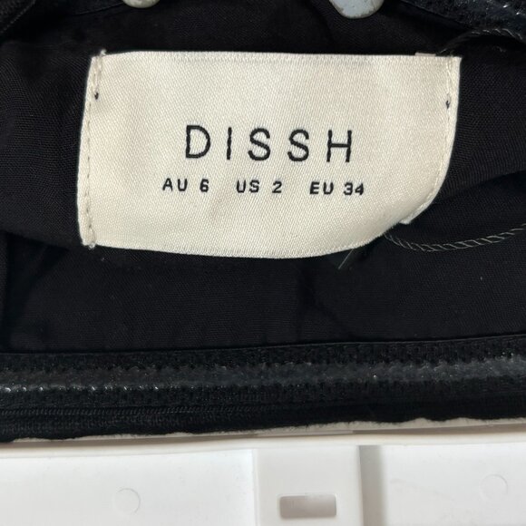 DISSH Dulce Mini Dress Black Linen Short Strapless Tube Layered Zip 34 5712 - Picture 7 of 10